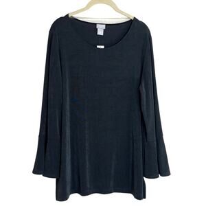 Chicos Travelers Womens Button Sleeve Tunic Top Size 1 (US 8-10) Gray NEW